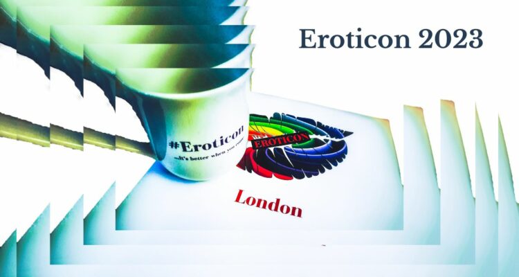 Eroticon mug and schedule with words Eroticon 2023